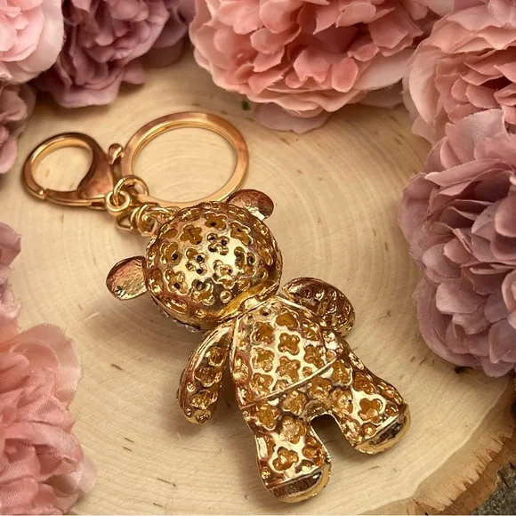 Pink and Silver Crystal Teddy Bear Keychain Charm - Picture 10 of 13